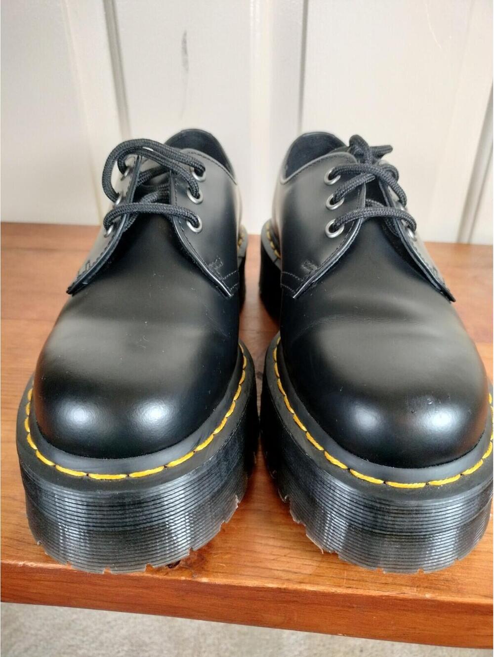 Dr. Martens 1461 Quad Platform Shoes Black Polished Smooth Leather Women’s 8m